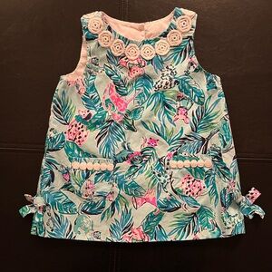 Lilly Pulitzer Classic Shift Blue Pink Tropical Cat and Dog Dress 12-18 months